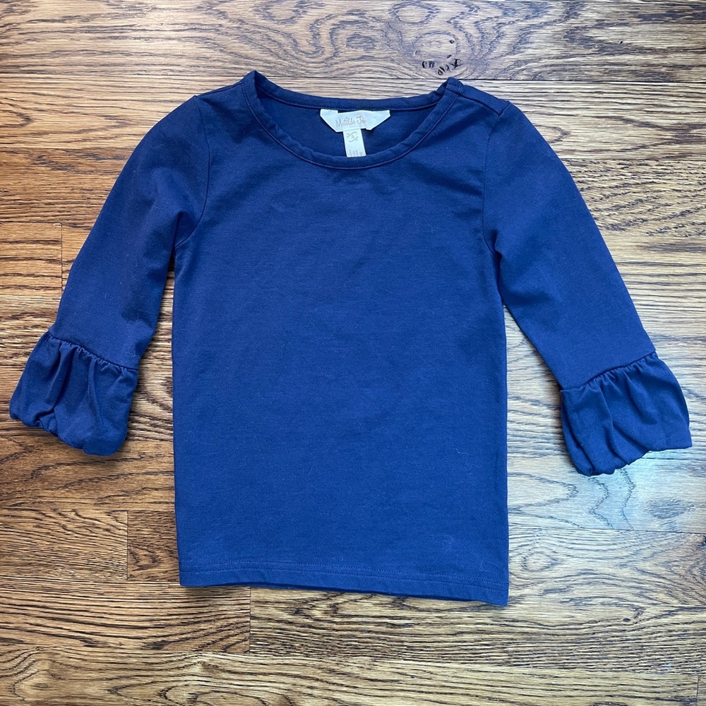Matilda Jane Girls Solid Navy Puffer Sleeve Top Size 4